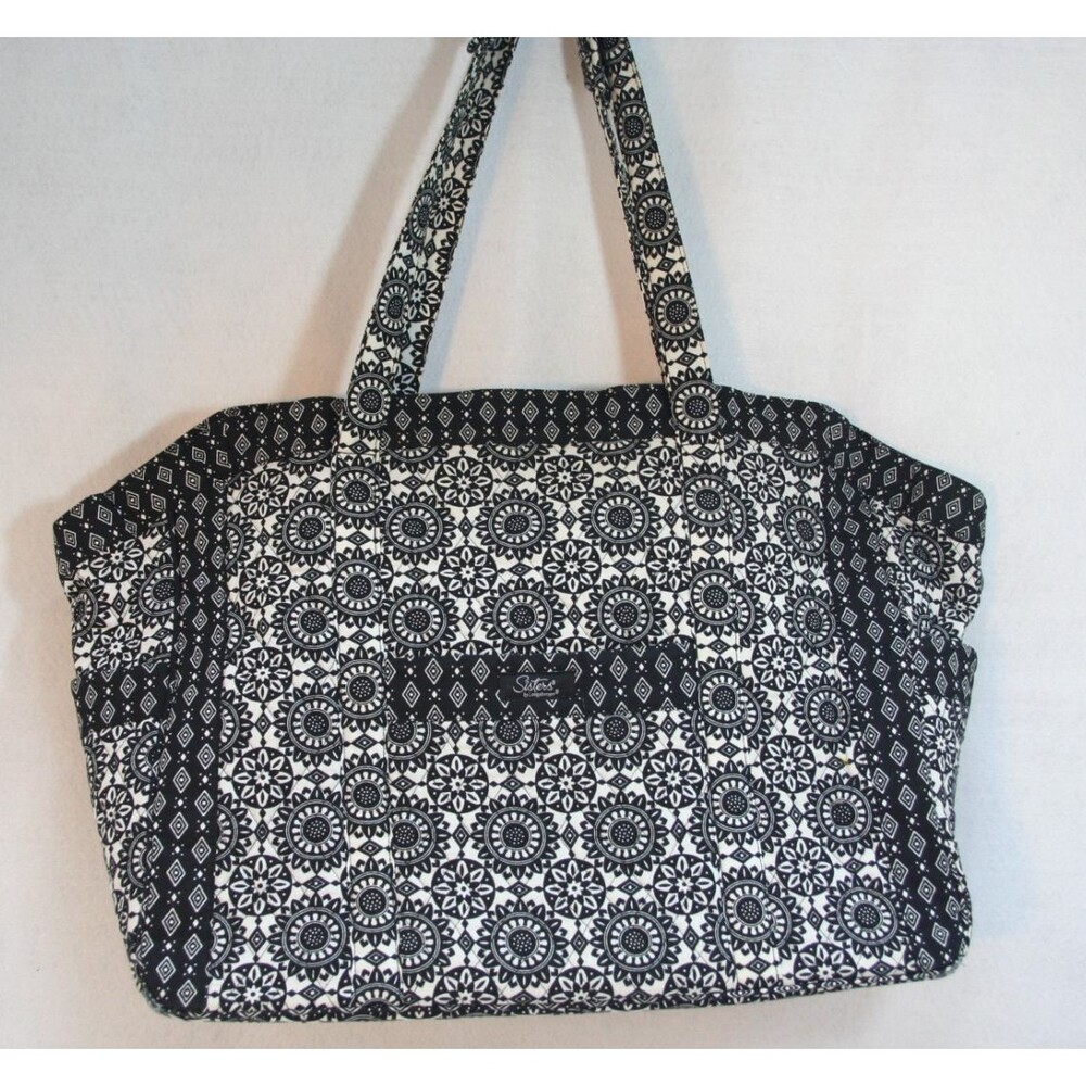 Sisters by Longaberger Shoulder Tote Trunk Bag Large Black White Geometric OOAK
